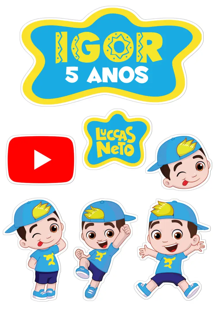 Convite Topo De Bolo Luccas Neto Infantil – tema Topo de bolo infantil, divertido, colorido, temático, azul, aventura