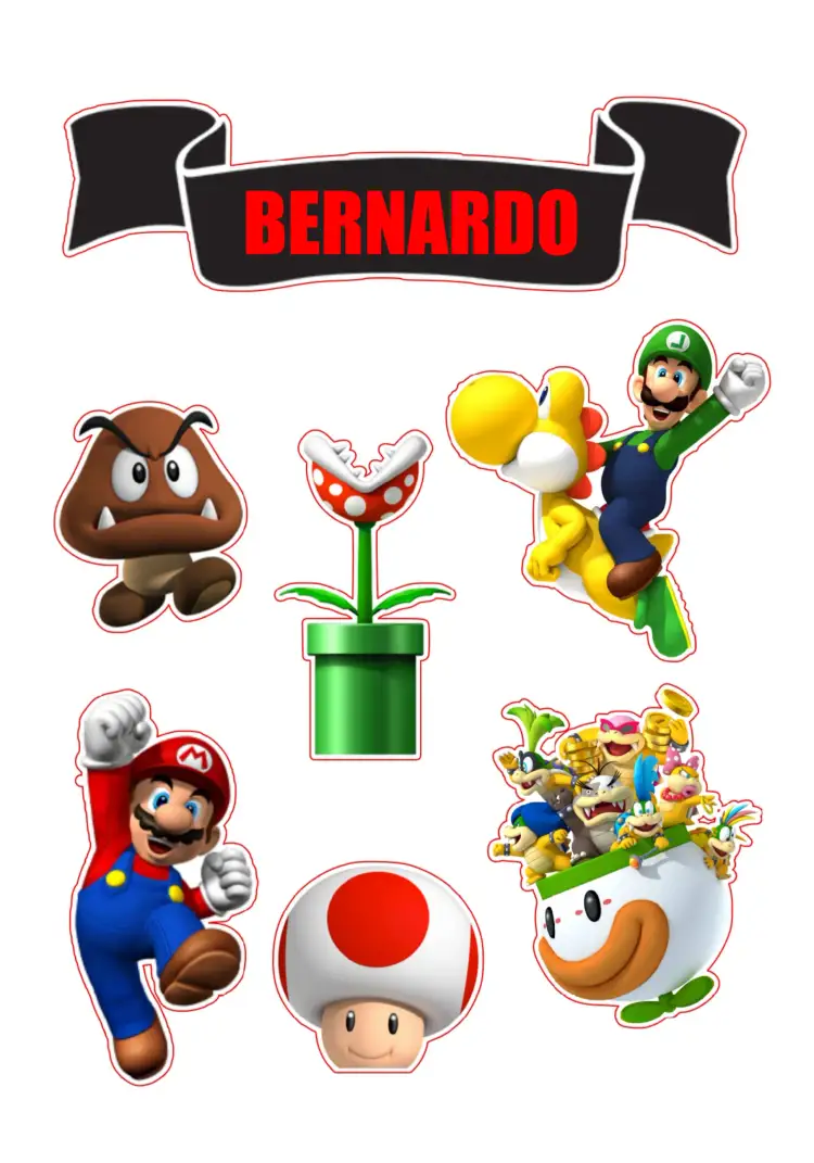 Convite Topo De Bolo Mario Bross Vermelho – tema Topo de bolo colorido, infantil, divertido, jogos, fantasia
