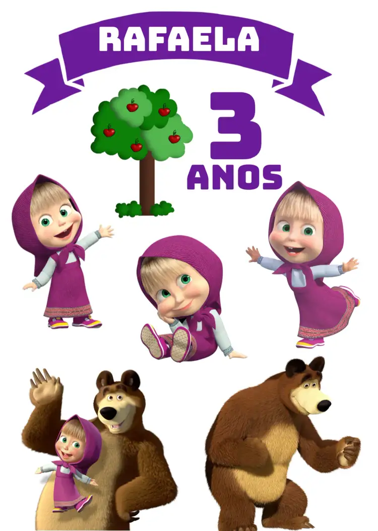 Convite Topo De Bolo Masha E O Urso Colorido – tema Topo de bolo colorido, infantil, lúdico, divertido, temático