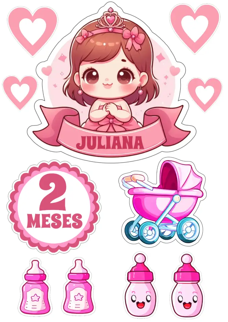Convite Topo De Bolo Mêsversário Menina Mesversário – tema Topo de bolo rosa, infantil, divertido, fofo, temático, colorido