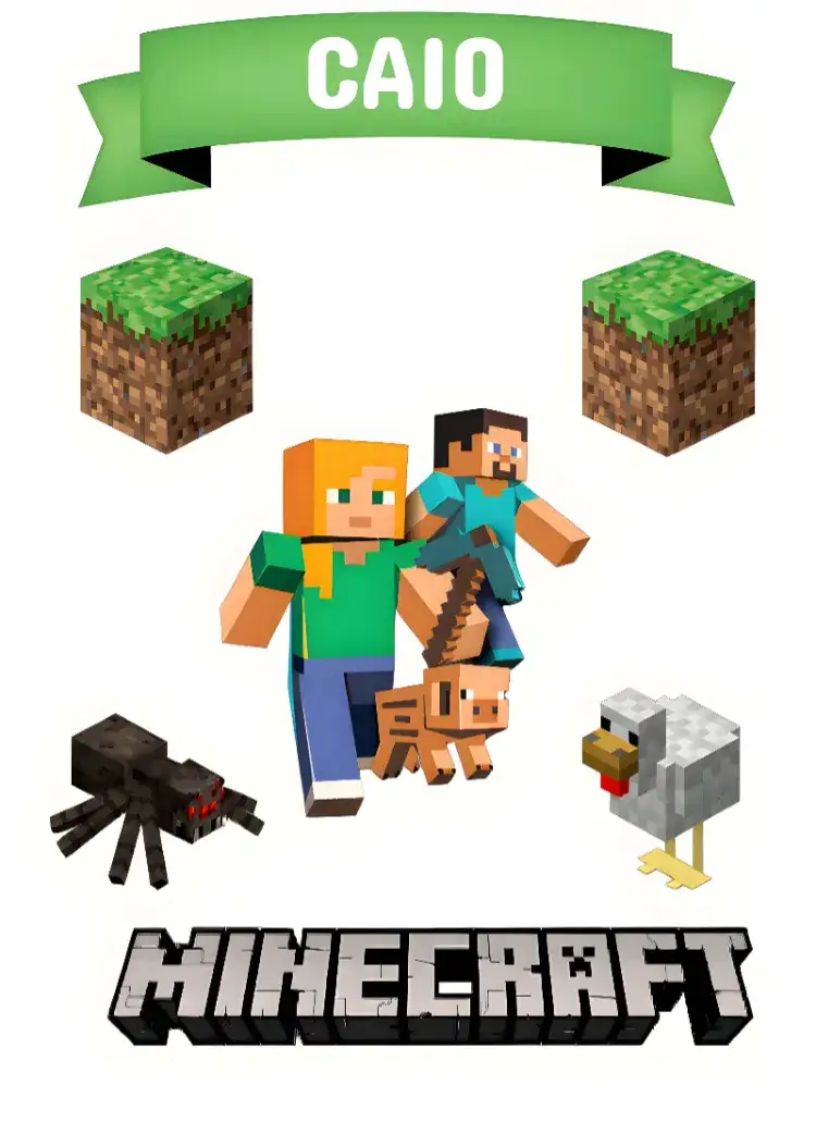 Convite Topo De Bolo Minecraft Imprimir – tema Topo de bolo colorido, moderno, divertido, temático, jogos, infantil