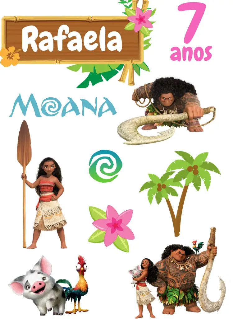 Convite Topo De Bolo Moana Maui – tema Topo de bolo polinésio, colorido, aventura, tropical, infantil, fantasia