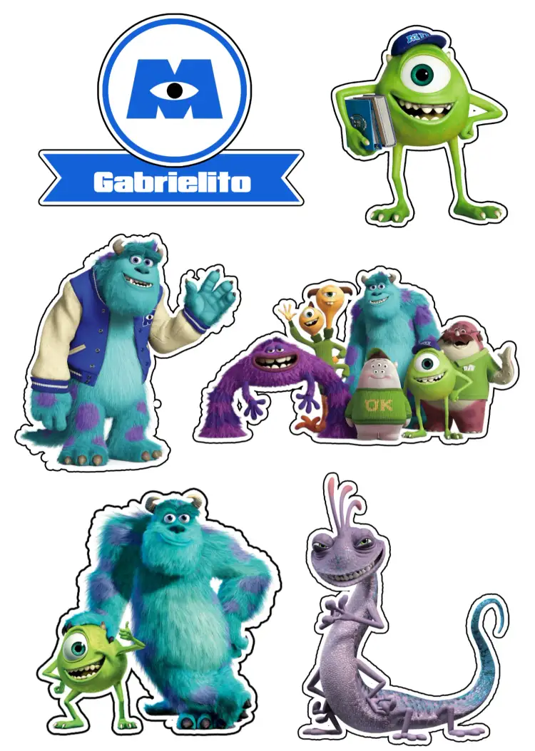 Convite Topo De Bolo Monstros Sa Mike – tema Topo de bolo colorido, divertido, temático, infantil, ilustrações de monstros