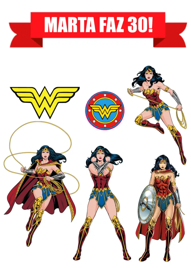 Convite Topo De Bolo Mulher Maravilha Wonder – tema Topo de bolo colorido, super-heróis, vibrante, divertido, moderno, infantil