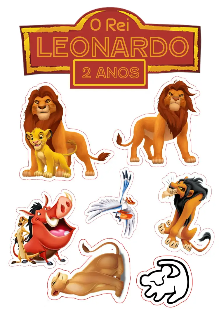 Convite Topo De Bolo O Rei Leão Mufasa – tema Aniversário Infantil colorido, temático, divertido, ilustrações de animais, natureza, aquarela