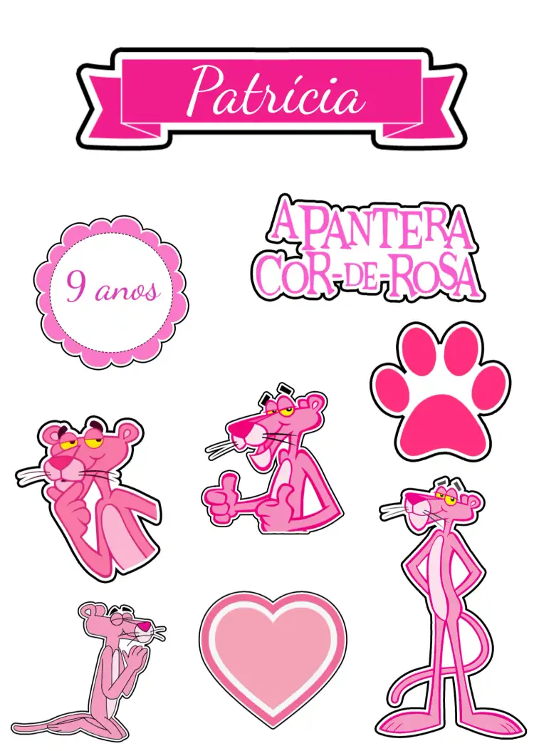 Topo De Bolo Pantera Cor Rosa Imprimir