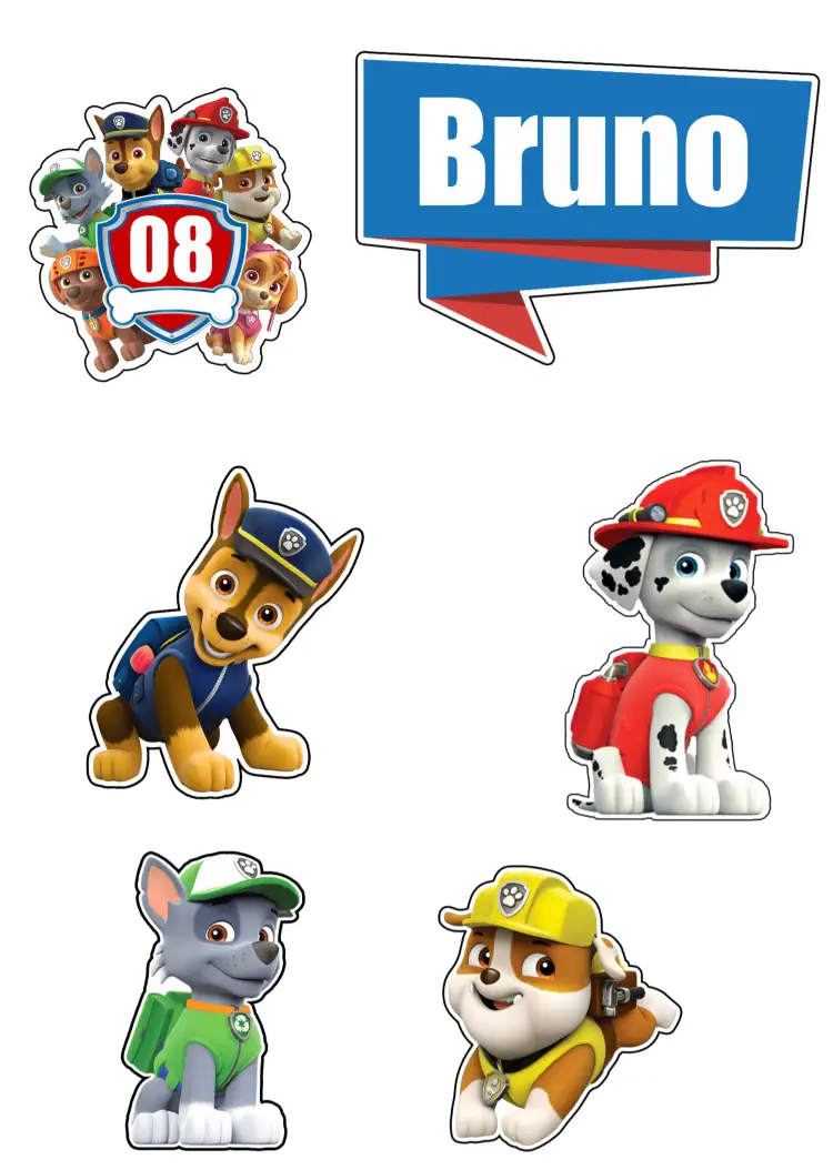 Convite Topo De Bolo Patrulha Canina Vermelho – tema Topo de bolo vermelho, azul, amarelo, divertido, infantil, aventura