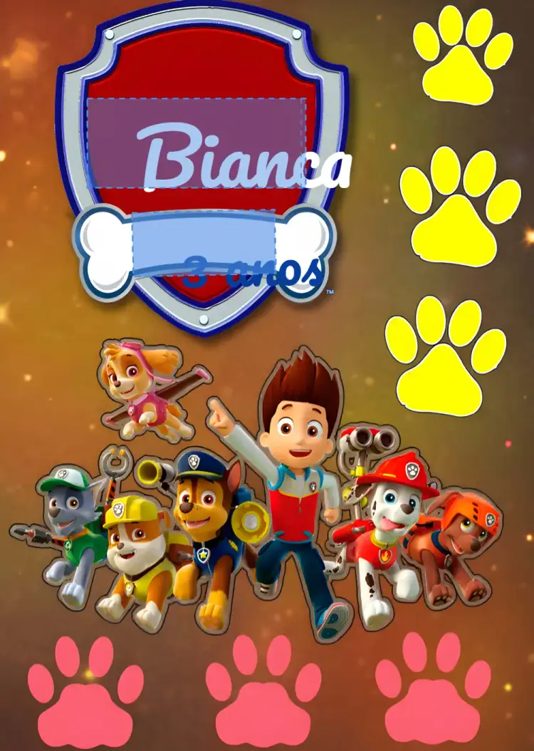 Convite Topo De Bolo Patrulha Canina Imprimir – tema Topo de bolo colorido, divertido, infantil, temático, animado