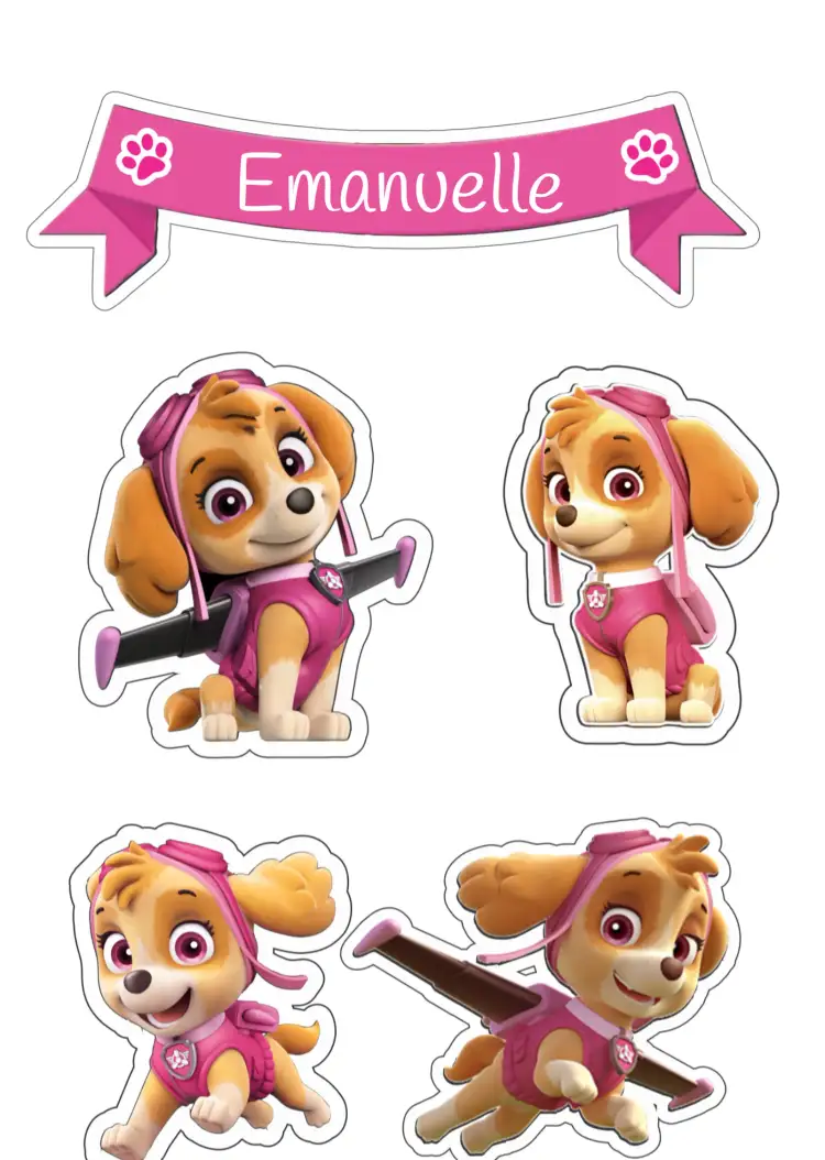 Convite Topo De Bolo Patrulha Canina Skye – tema Topo de bolo rosa, divertido, infantil, colorido, temático, animado