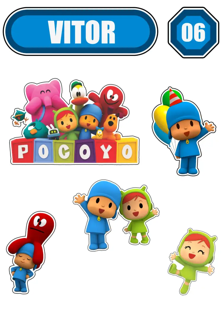 Convite Topo De Bolo Pocoyo Polvo – tema Topo de bolo colorido, divertido, infantil, temático, animado