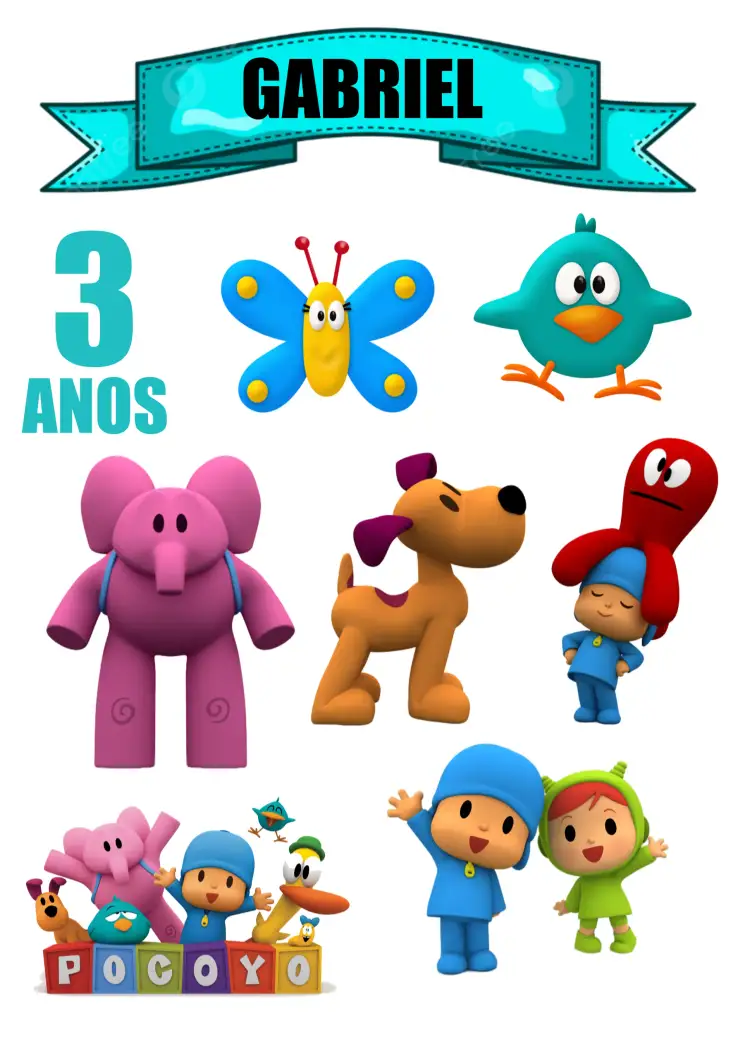 Convite Topo De Bolo Pocoyo Topper – tema Topo de bolo colorido, divertido, infantil, animados, temática de desenho, vibrante