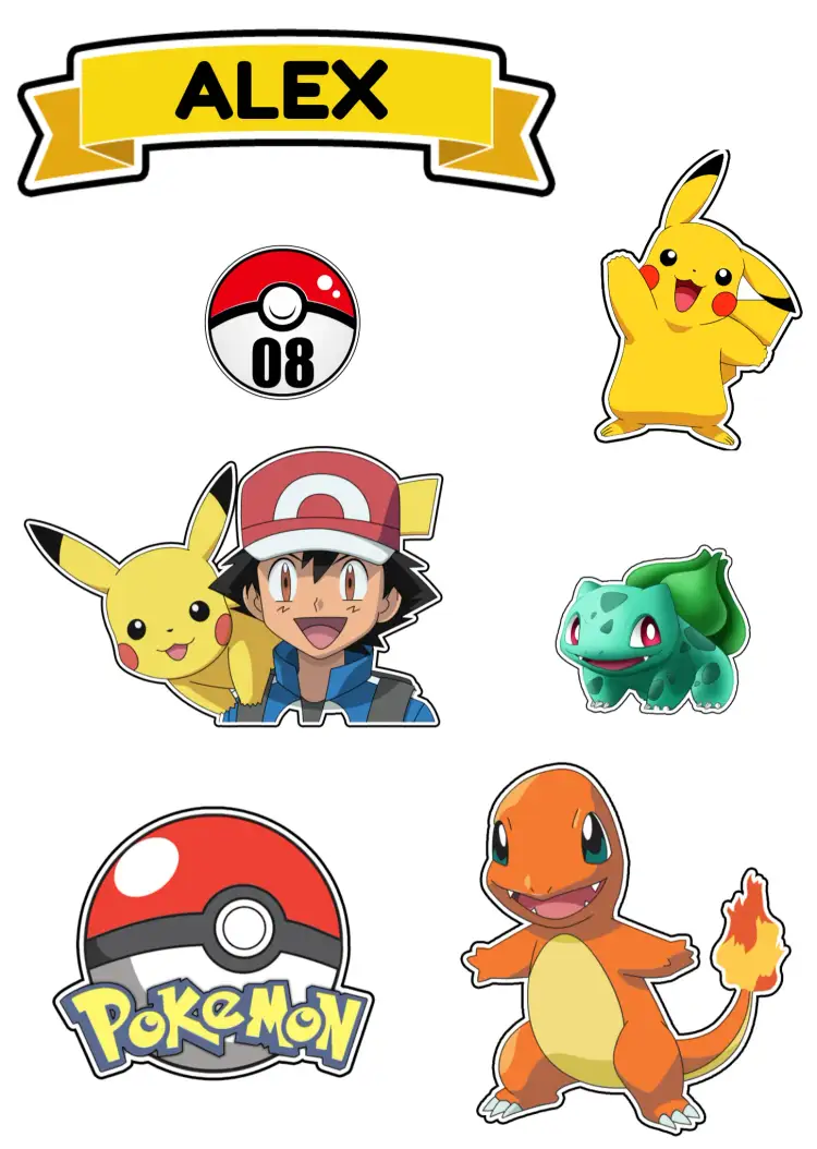 Convite Topo De Bolo Pokemon Preto – tema Topo de bolo temático, colorido, divertido, moderno, infantil, lúdico