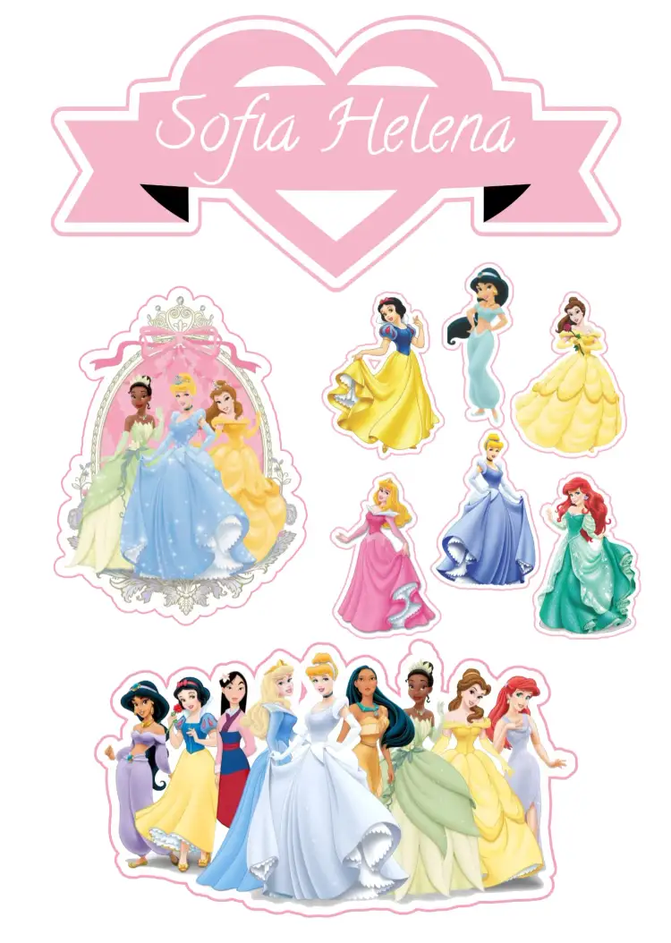 Convite Topo De Bolo Princesas Colorido – tema Topo de bolo colorido, mágico, infantil, divertido, princesas, alegre