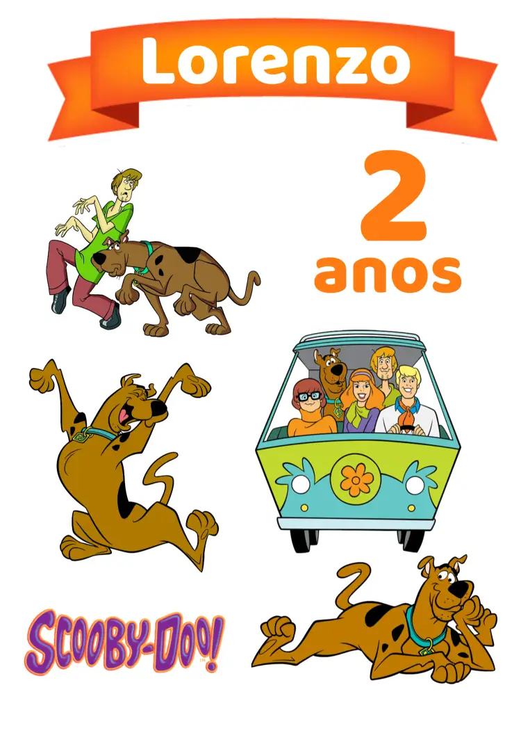 Convite Topo De Bolo Scooby Doo – tema Topo de bolo colorido, temático, divertido, infantil, animado