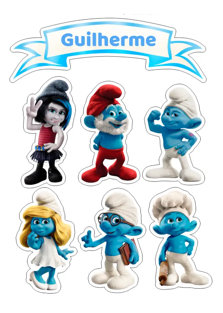 Convite Topo De Bolo Smurf Colorido – tema Topo de bolo colorido, divertido, infantil, personagens animados, festa temática