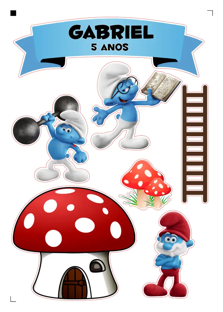 Convite Topo De Bolo Smurfs Topper – tema Topo de bolo azul, infantil, lúdico, divertido, colorido, temático