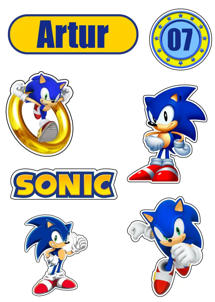 Convite Topo De Bolo Sonic Azul – tema Topo de bolo azul, amarelo, jogos, divertido, infantil, temático