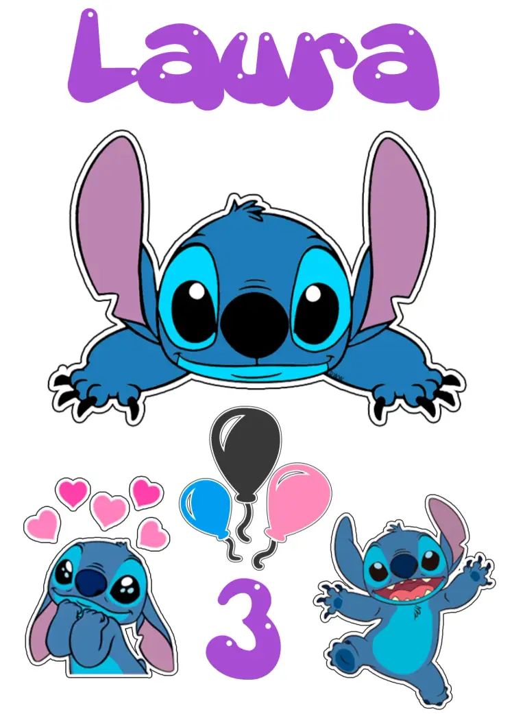 Convite Topo De Bolo Stitch Azul editável e personalizável