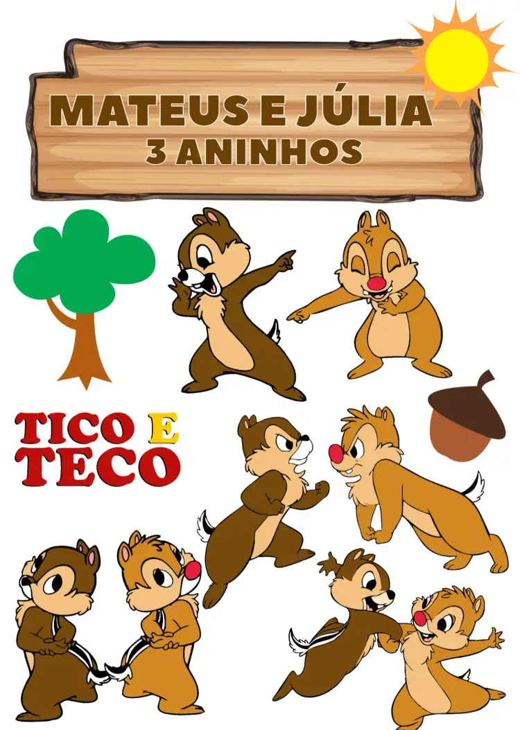 Convite Topo De Bolo Tico E Teco Infantil