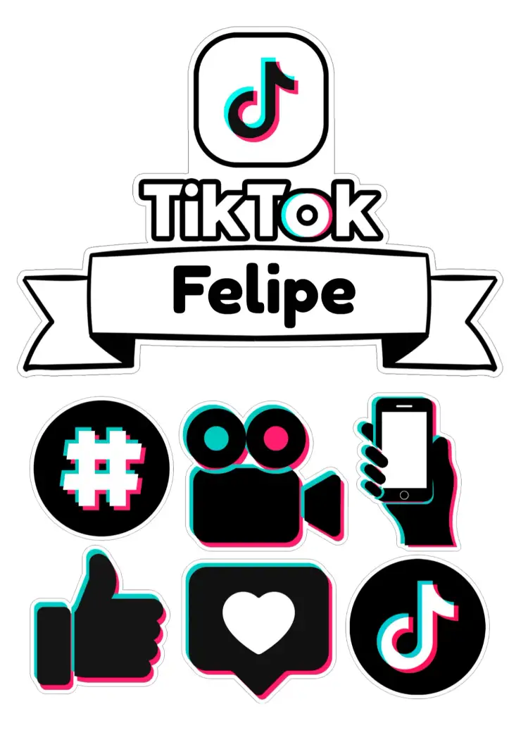 Convite Topo De Bolo Tik Tok Imprimir – tema Topo de bolo moderno, vibrante, divertido, preto e colorido, jovem, temático