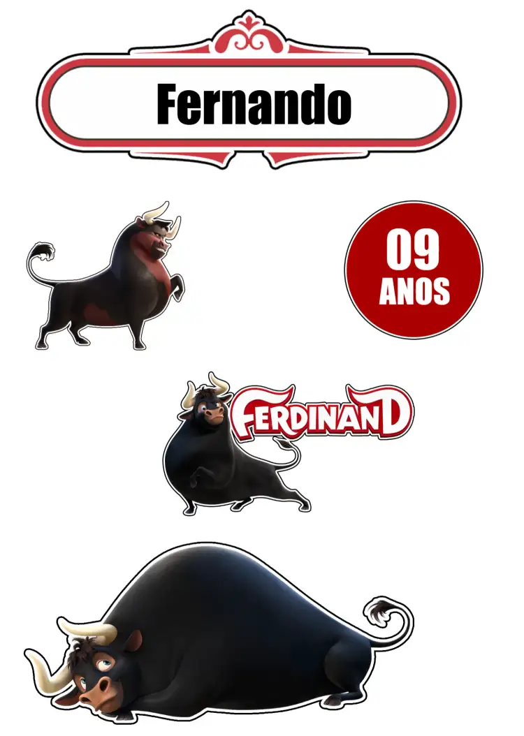 Convite Topo De Bolo Touro Ferdinando Imprimir – tema Topo de bolo vermelho, preto, divertido, infantil, temático, animado