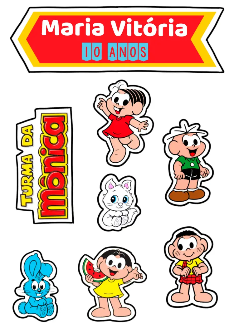 Convite Topo De Bolo Turma Da Mônica Cascão – tema Aniversário Infantil colorido, lúdico, divertido, infantil, animado