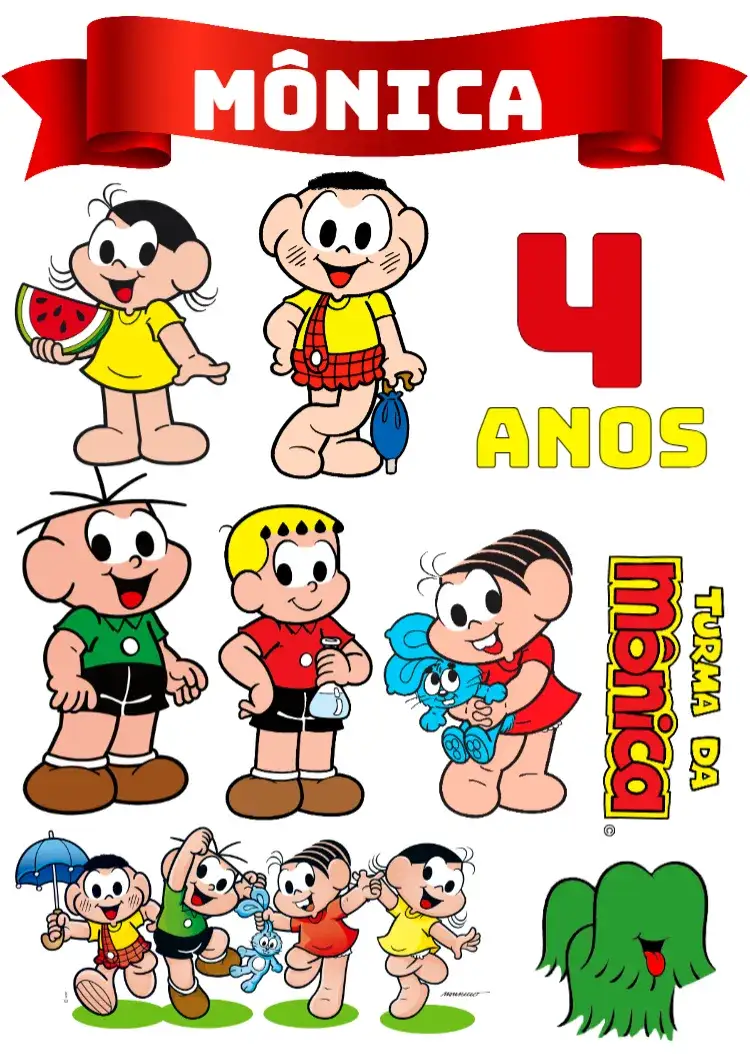 Convite Topo De Bolo Turma Da Mônica Cebolinha – tema Aniversário Infantil colorido, divertido, infantil, temático, vibrante, cartoon