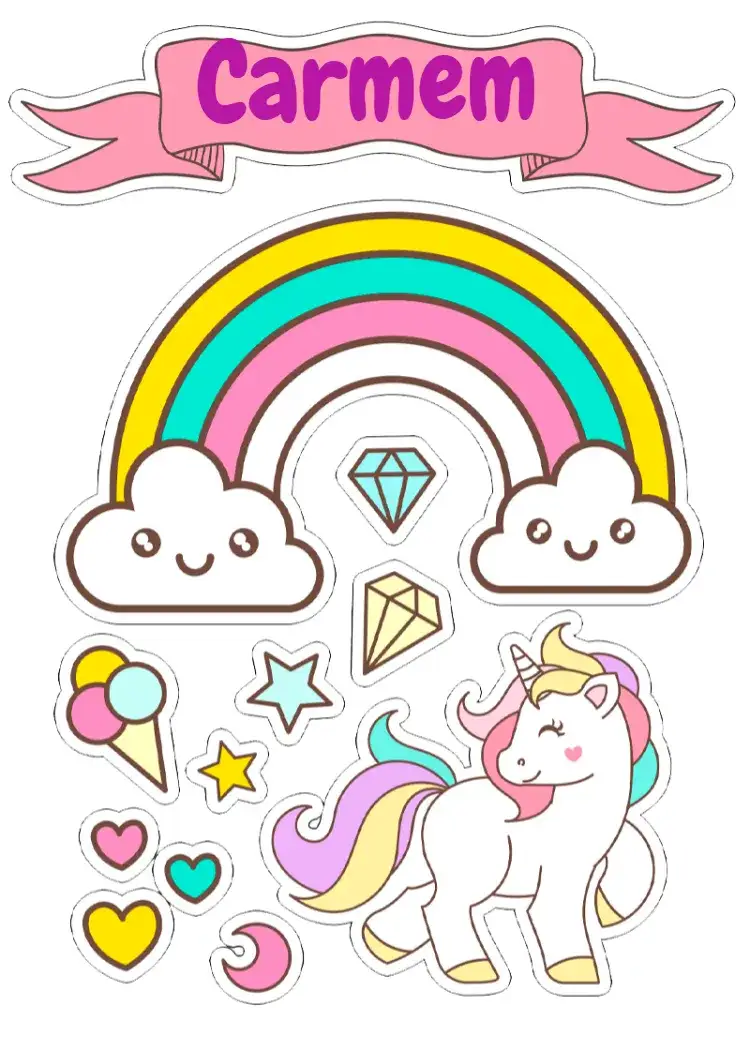 Convite Topo De Bolo Unicórnio Unicornio – tema Topo de bolo colorido, mágico, infantil, fantasia, lúdico