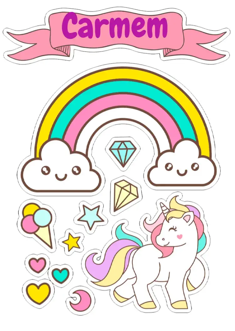 Convite Topo De Bolo Unicórnio Unicornio