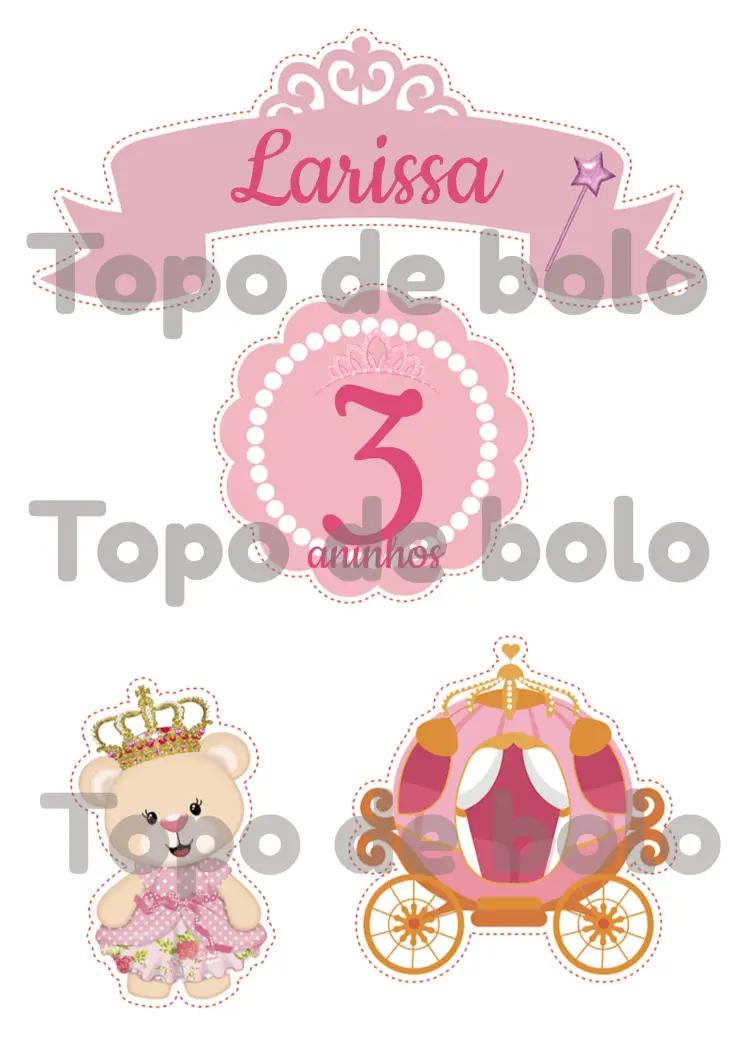 Convite Topo De Bolo Ursinha Princesa Carruagem