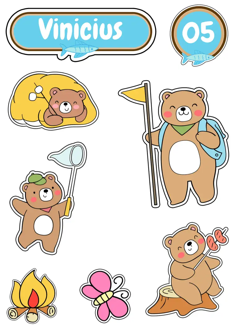 Convite Topo De Bolo Ursinho Aventureiro Fogueira – tema Topo de bolo aventureiro, infantil, natureza, colorido, lúdico, fogueira