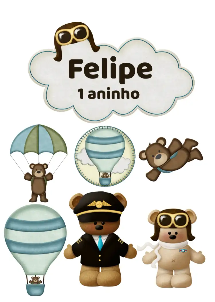 Topo De Bolo Ursinho Aviador Topper