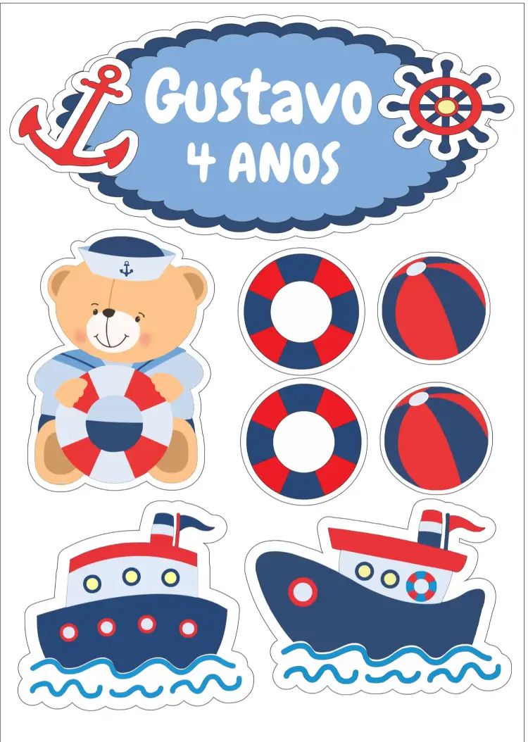 Convite Topo De Bolo Ursinho Marinheiro Colorido – tema Topo de bolo colorido, náutico, infantil, lúdico, divertido, marinheiro