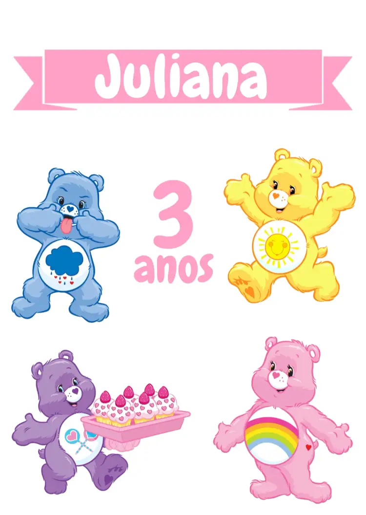 Convite Topo De Bolo Ursinhos Carinhosos Topper – tema Aniversário Infantil colorido, infantil, divertido, fofo, temático, lúdico