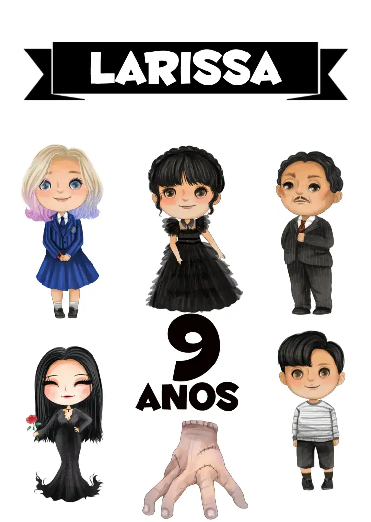 Convite Topo De Bolo Wandinha Addams Netflix – tema Topo de bolo gótico, divertido, série, misterioso, colorido, temático