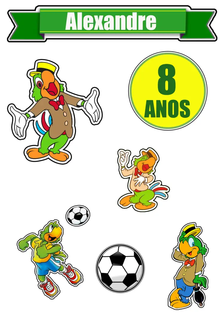 Convite Topo De Bolo Zé Carioca Amarelo – tema Topo de bolo personagem, futebol, animado