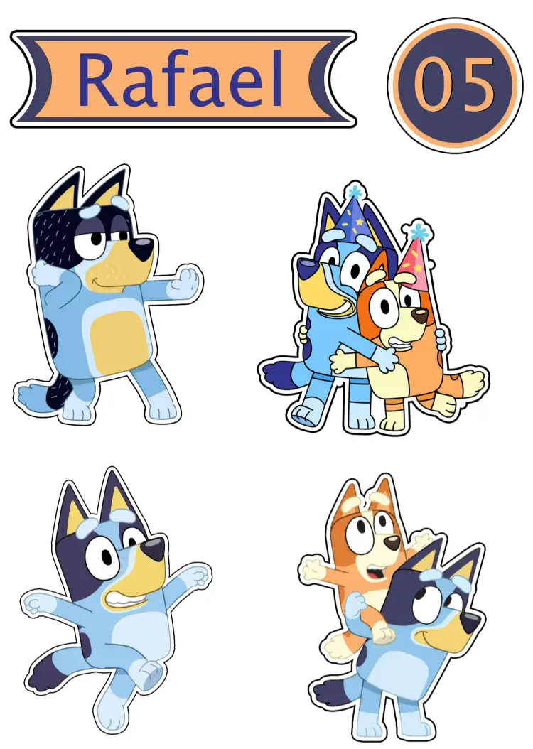 Convite Topod E Bolo Bluey Bingo Cachorro – tema Mais pesquisados divertido, colorido, infantil, temático, ilustrações animadas