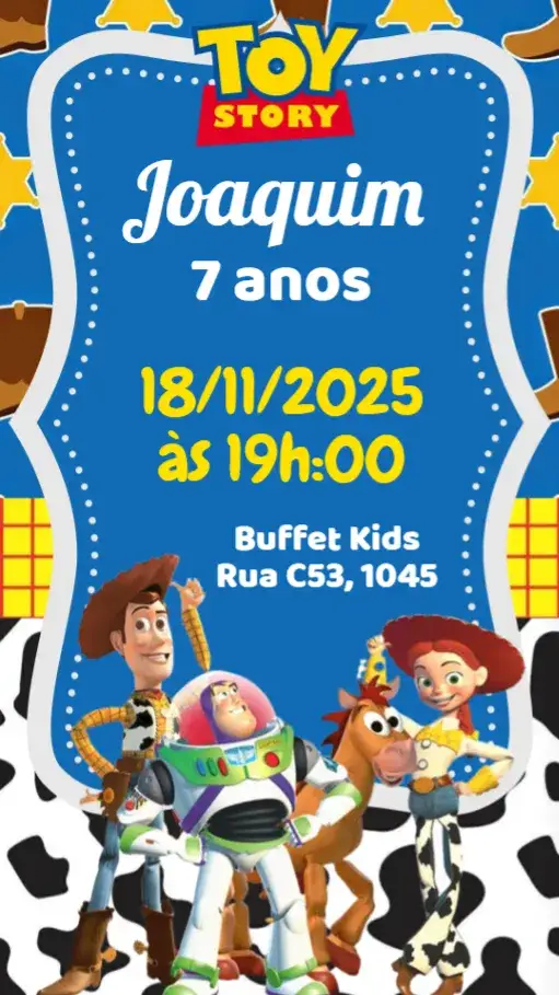 Convite Toy Srtory – tema Aniversário Infantil colorido, brincalhão, temático, vintage, ilustrações, divertido