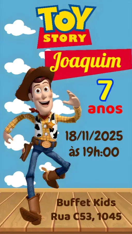 Convite Toy Story – tema Aniversário Infantil colorido, divertido, temático, infantil, ilustrações animadas, aquarela