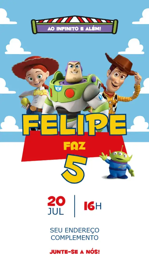Convite Toy Story – tema Aniversário Infantil colorido, lúdico, divertido, infantil, temático