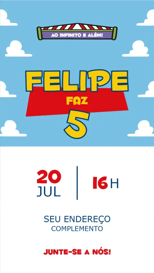 Convite Toy Story – tema Aniversário Infantil colorido, divertido, temático, infantil, ilustração, dinâmico