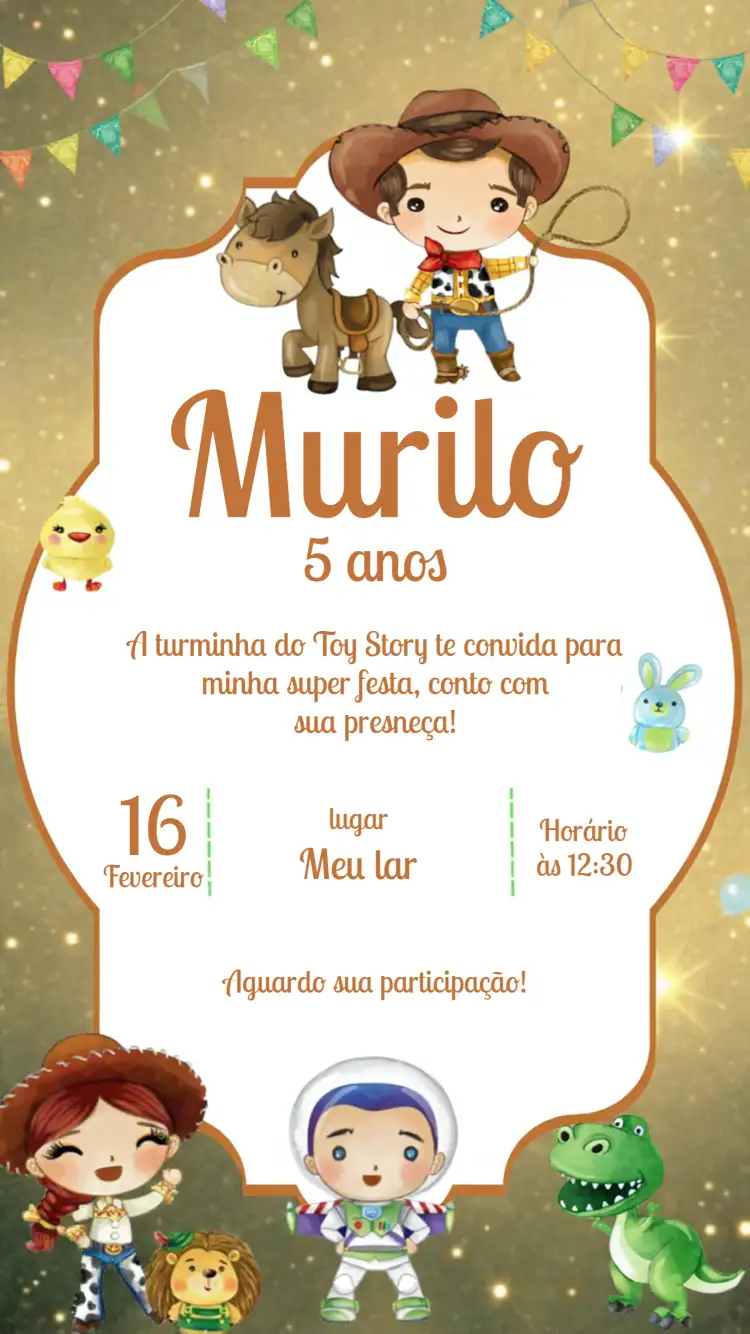 Convite Toy Story – tema Aniversário Infantil aquarela, colorido, divertido, temático, infantil, animado