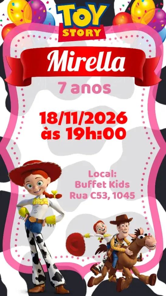 Invitación Toy Story Jessie – tema Aniversário Infantil colorido, divertido, infantil, temático, animado