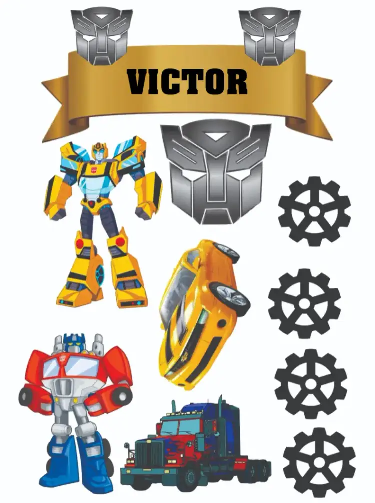 Invitación Transformers – tema Topper de torta colorido, moderninho, estilo de cómics, futurista, aventura, tecnológico