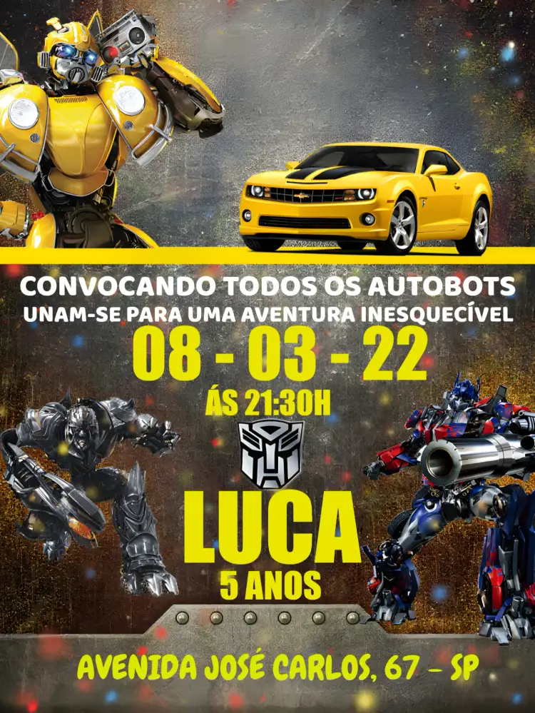 Convite Transformes Azul – tema Mais pesquisados azul, moderno, temático, divertido, colorido
