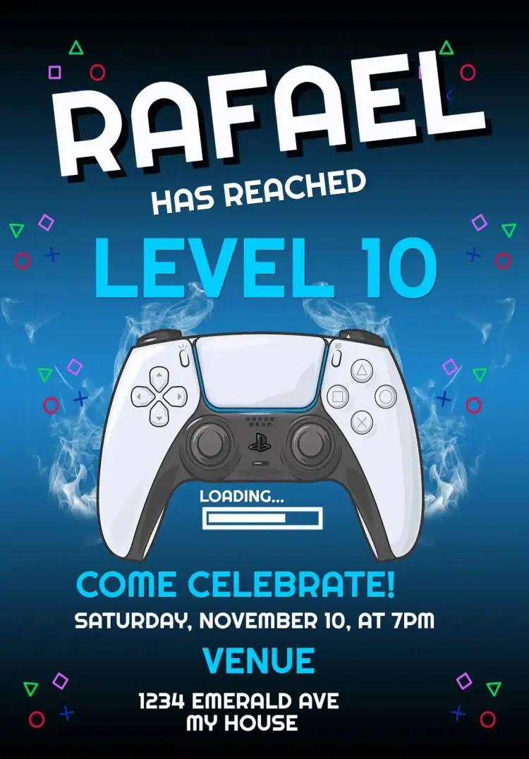 Invitation Playstation 5 birthday invitation – Kids' Birthday Party theme gamer, modern, vibrant, blue, fun