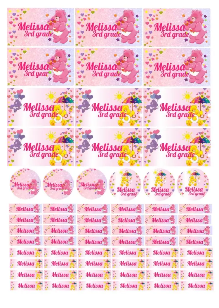 Invitation Care Bears School Label Party – Kids' Birthday Party theme colorful, childlike, cute, pink, teddy bears, fun