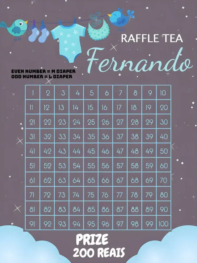 Invitation Clothesline Raffle Tea Cloud – Raffle Tea theme clouds, stars, blue, white, modern, fun