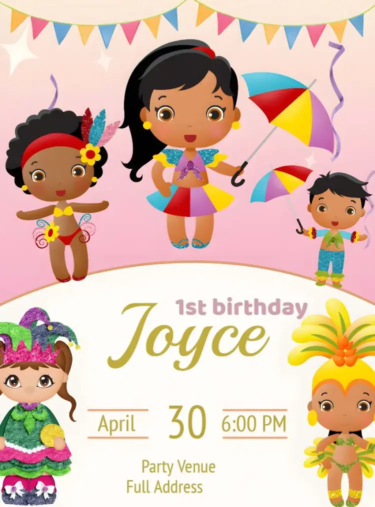 Invitation Bloquinho Carnival Allegory – Commemorative Dates theme colorful, festive, tropical, playful, vibrant, cheerful
