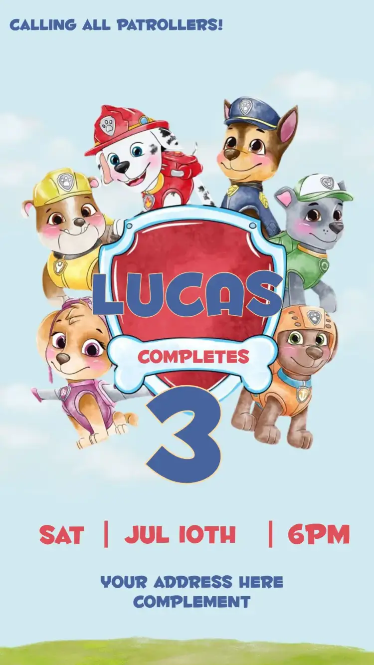 Invitation PAW Patrol – Kids' Birthday Party theme colorful, fun, themed, childish, lively